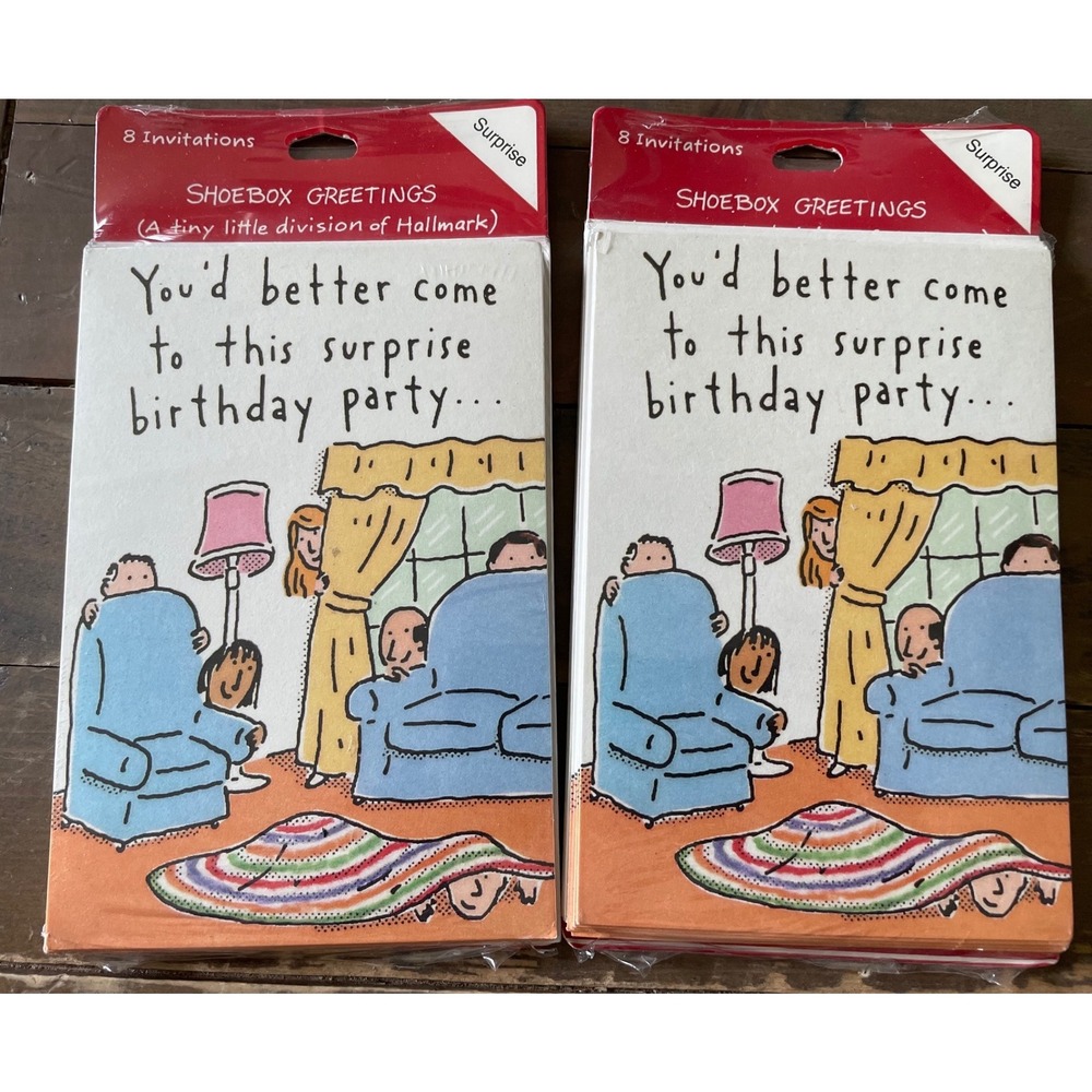 Hallmark Shoebox Greetings Surprise Birthday Party Invitations 16ct Funny NEW